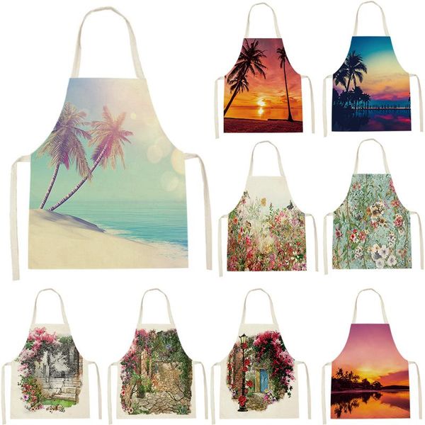 aprons landscape apron creative kitchen flower print women dinner party cooking child baking accessories